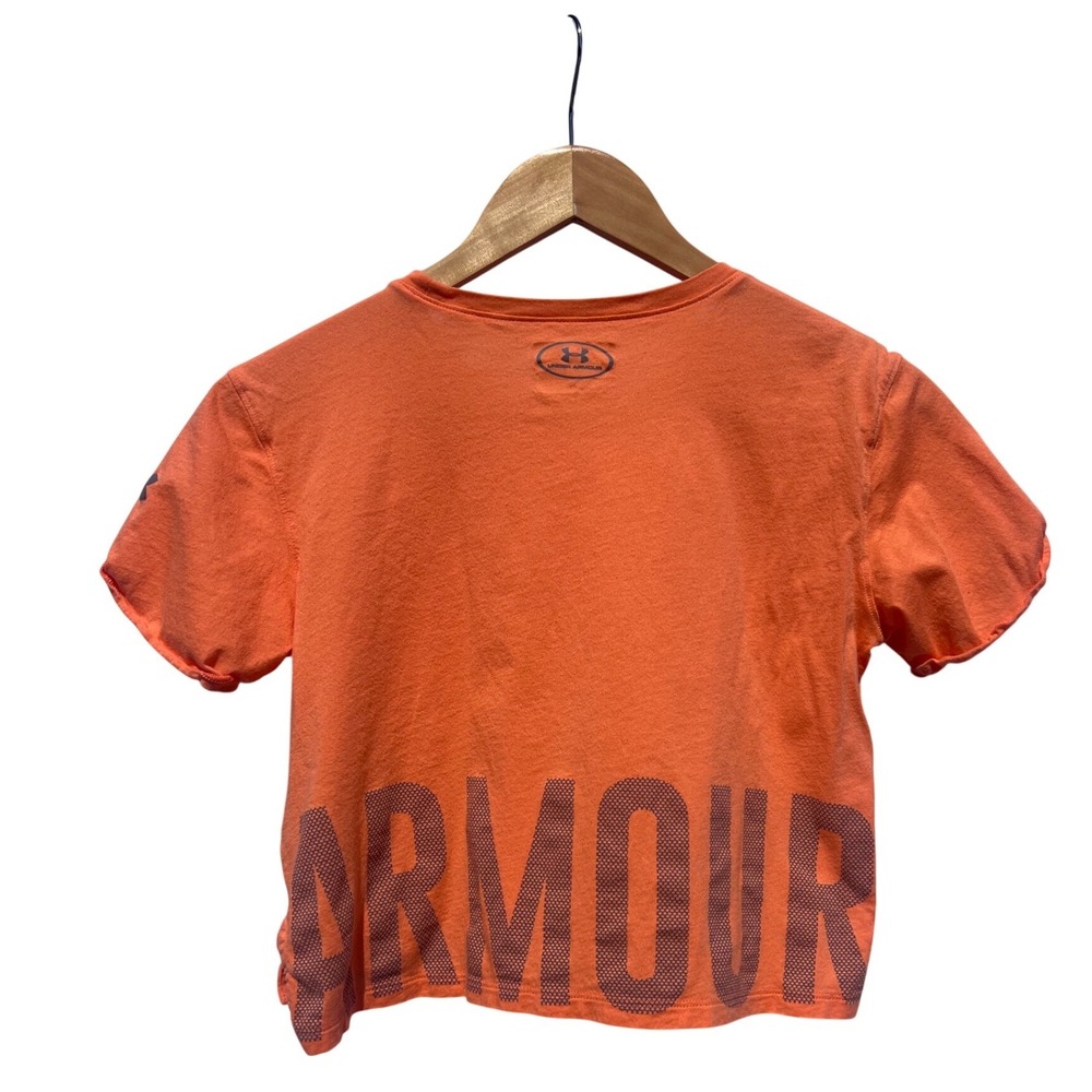 Under Armour HeatGear Orange Cropped Pocket T-Shirt Girls Youth Medium Graphic - Picture 2 of 15